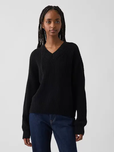 100% Cotton Oversized Shaker Sweater - Basic black