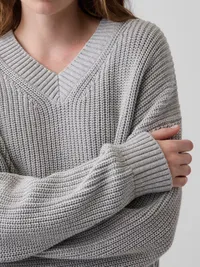 100% Cotton Oversized Shaker Sweater - Light heather grey — view 4