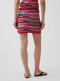 100% Cotton Stripe Mini Sweater Skort - Rainbow multi stripe — view 2