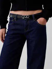 100% Leather Bubble Logo Belt - Black — view 2