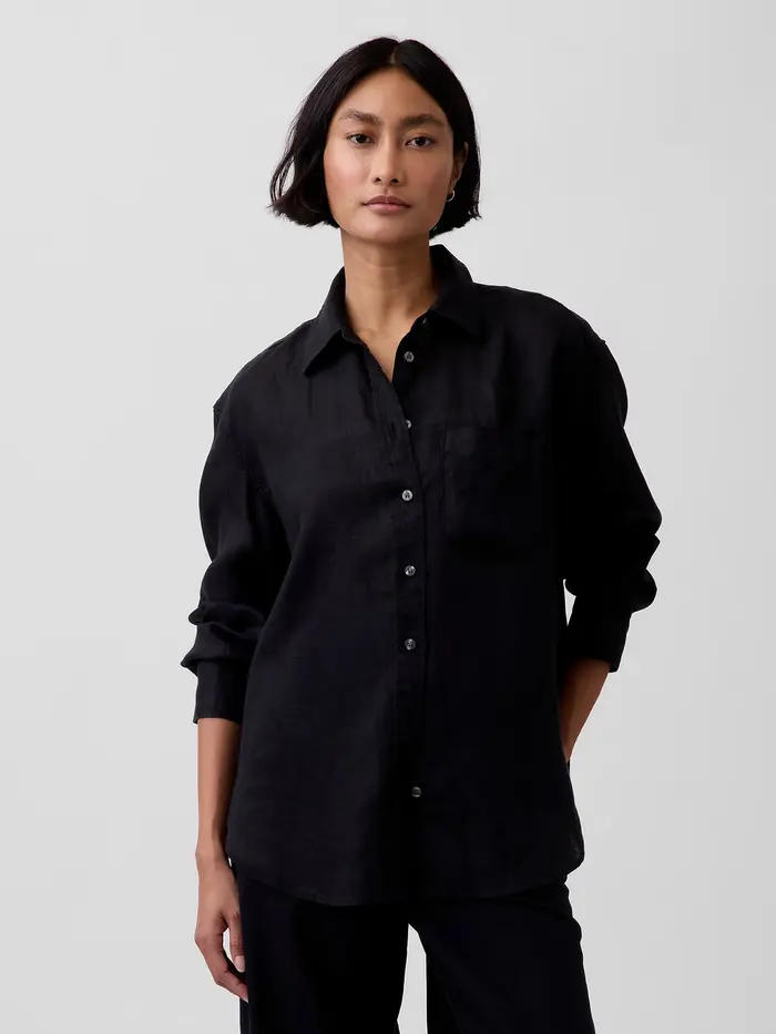 100% Linen Oversized Shirt - Black