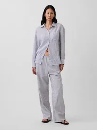 100% Linen Oversized Shirt - Blue & white stripe — view 2