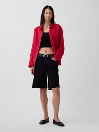100% Linen Oversized Shirt - Chakra red — view 2