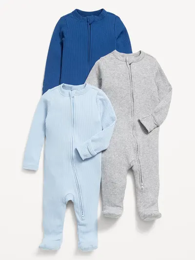 2-Way-Zip Sleep & Play Footed One-Piece 3-Pack for Baby - Mariana Trench