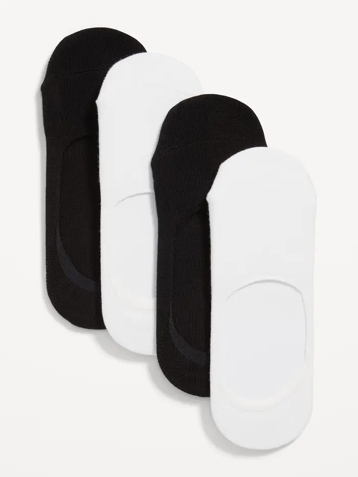 4-Pack No Show Socks - Black/White