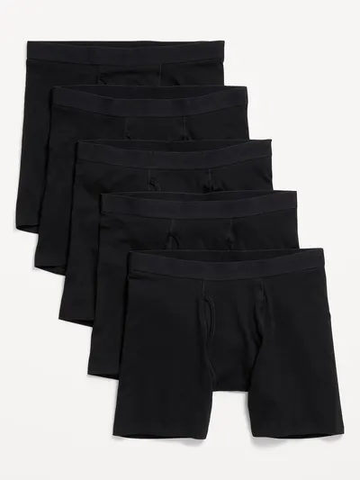 5-Pack Soft-Washed Boxer Briefs -- 6.25-inch inseam - Black Jack