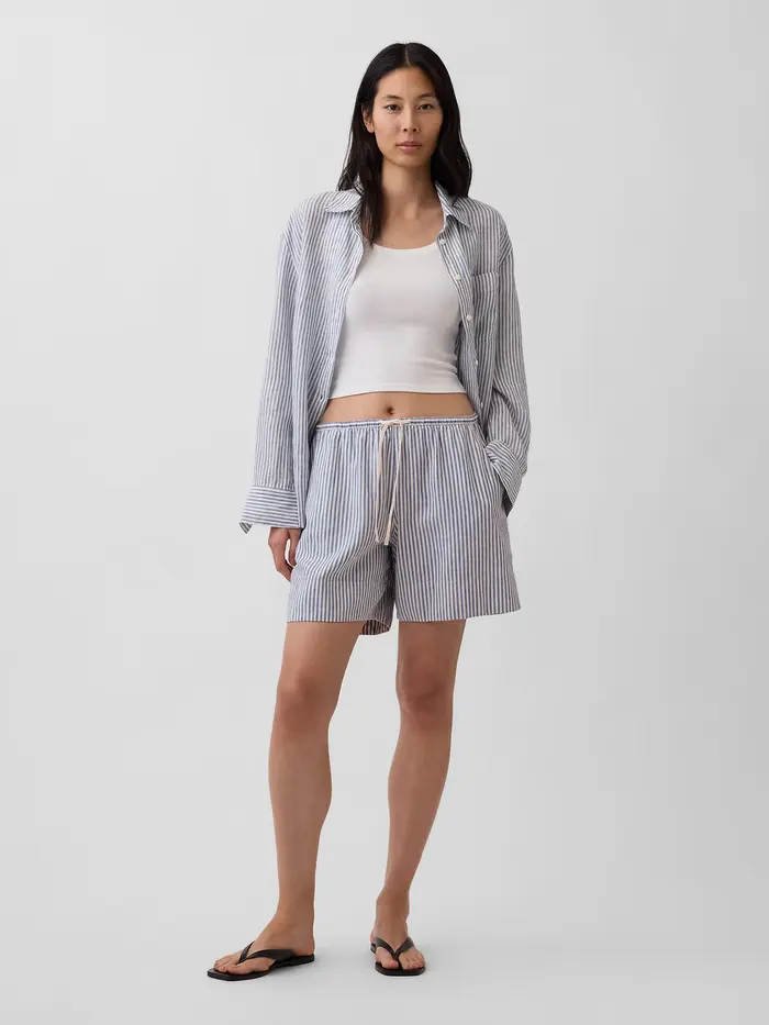 6" Linen-Blend Easy Shorts - Blue stripe