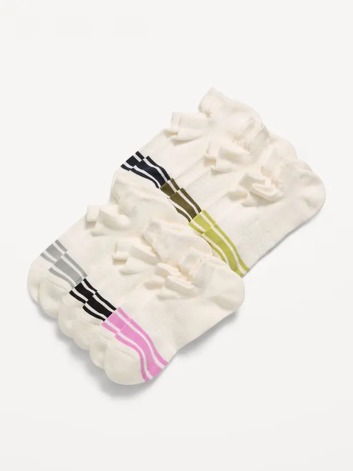 Athletic Ankle Socks  6-Pack - White Multi Stripe