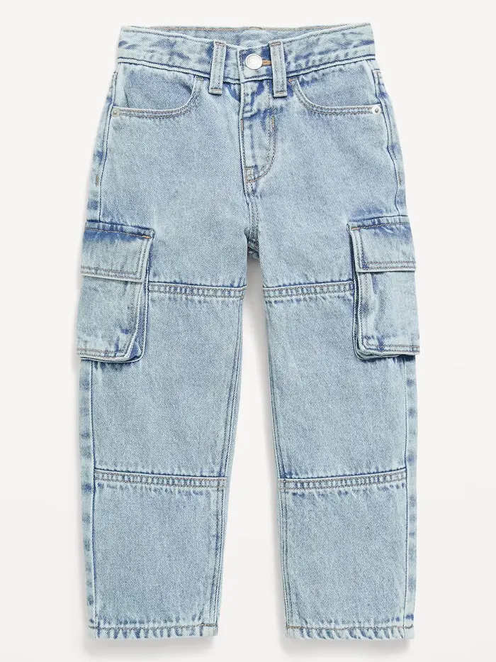 Baggy Barrel-Leg Cargo Jeans for Toddler Boys - Light Wash