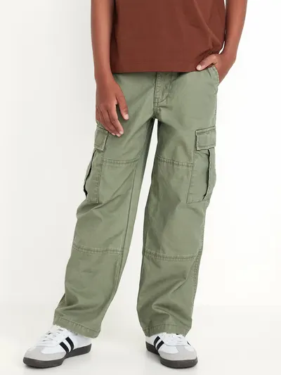 Baggy Non-Stretch Cargo Pants for Boys - Olive Through This
