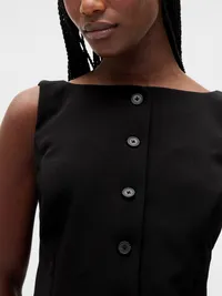 BiStretch Button-Front Mini Dress - True black — view 4