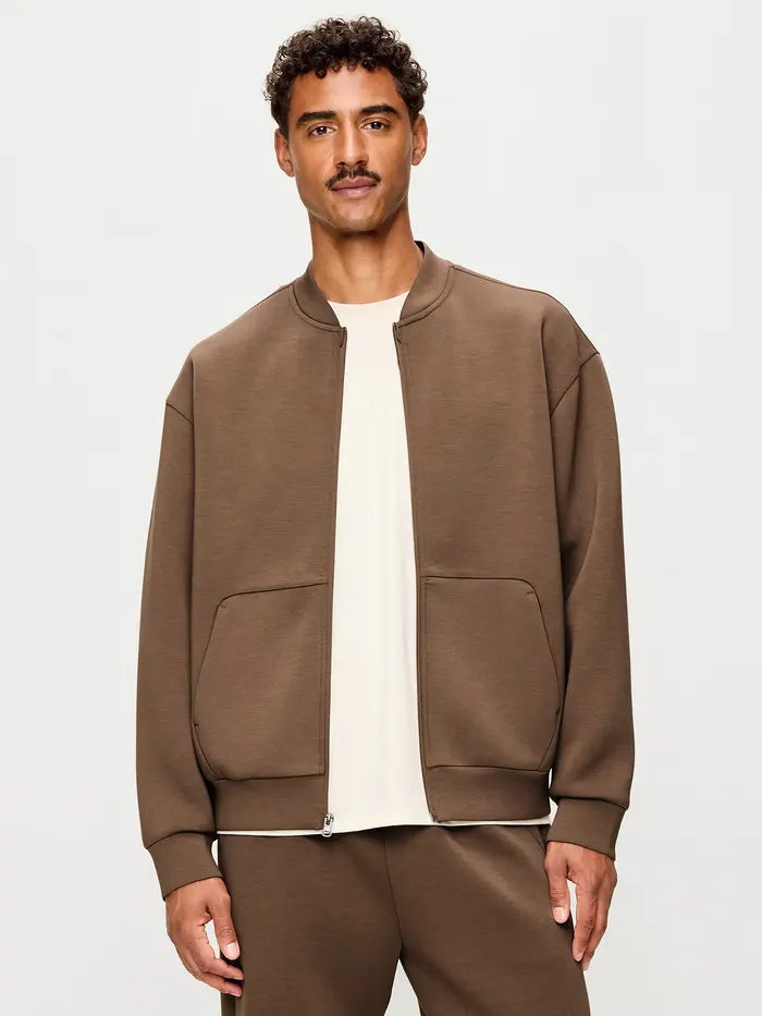 Bounce Fleece Oversized Bomber Jacket - Saddle Brown