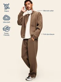 Bounce Fleece Oversized Bomber Jacket - Saddle Brown — view 5