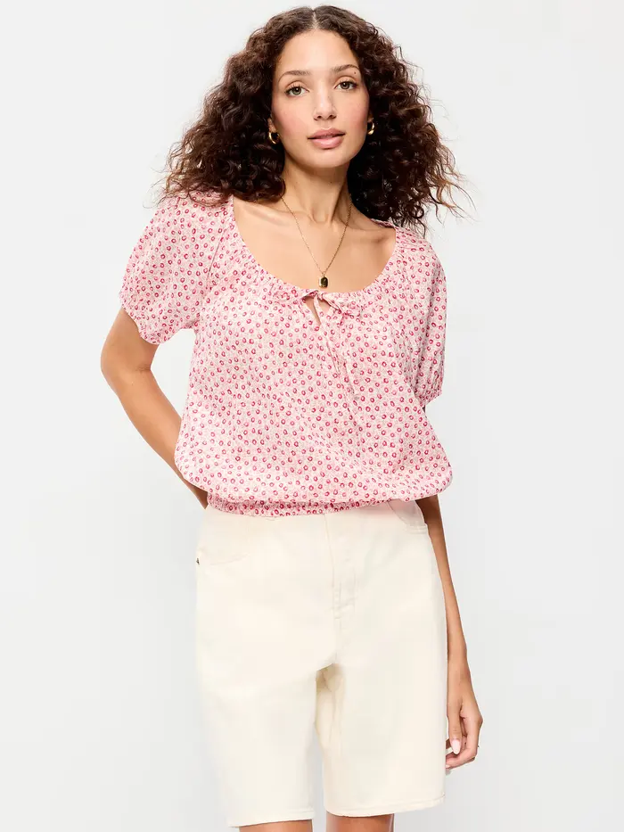 Bubble Hem Top - Red Ditsy