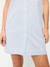 Button-Down Mini Shirt Dress - White & Blue Stripe — view 4