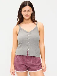 Button-Front Cami Tank Top - Dark Heather Grey — view 4