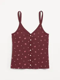 Button-Front Cami Tank Top - Red Floral — view 4