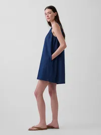 Button-Front Mini Dress - Medium indigo — view 3