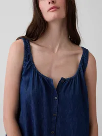 Button-Front Mini Dress - Medium indigo — view 4