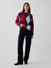 CashSoft Oversized Argyle Sweater - Red argyle — view 2