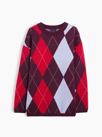 CashSoft Oversized Argyle Sweater - Red argyle — view 5