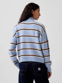 CashSoft Oversized Half-Zip Sweater - Blue & brown stripe — view 3