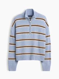 CashSoft Oversized Half-Zip Sweater - Blue & brown stripe — view 5