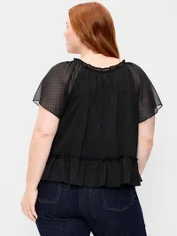 Chiffon Flutter-Sleeve Top - Black Dots — view 5