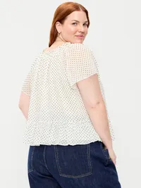 Chiffon Flutter-Sleeve Top - Black & White Dots — view 3