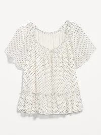 Chiffon Flutter-Sleeve Top - Black & White Dots — view 4