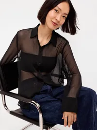 Chiffon Sheer Button-Down Shirt - Black Jack — view 3
