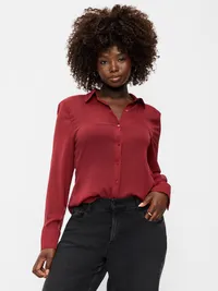 Chiffon Sheer Button-Down Shirt - Emberglow — view 5