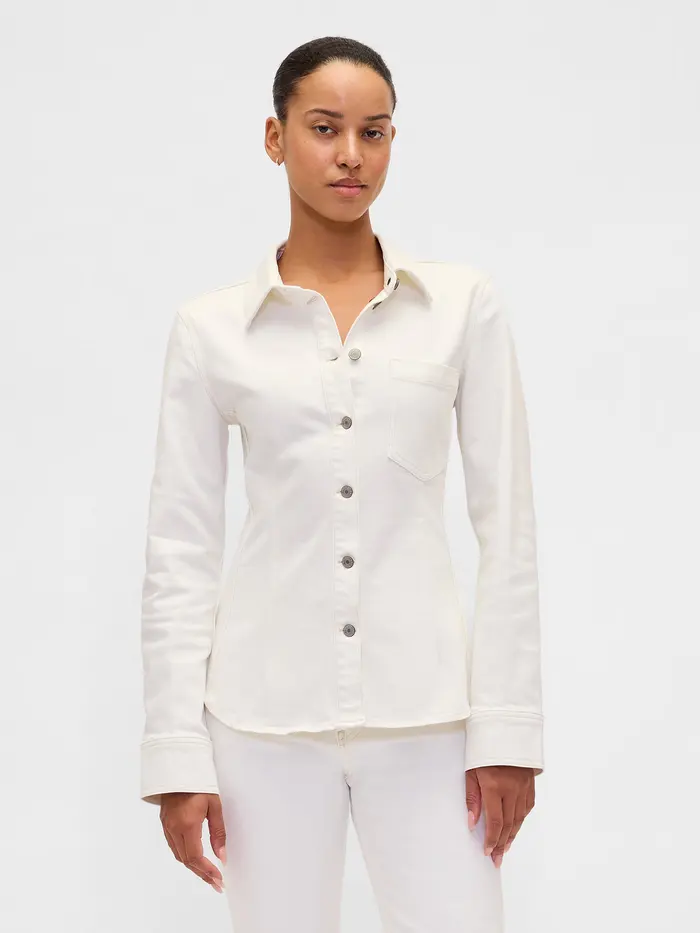 Cinched Denim Shirt - Winter white