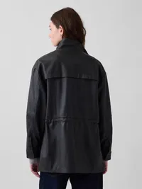 Cinched Vegan Leather Jacket - Black — view 3