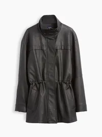 Cinched Vegan Leather Jacket - Black — view 5