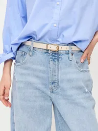 Classic Slim Faux-Leather Belt - Bone — view 2