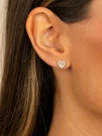 Colored Stone Heart Stud Earring - PEARL — view 2