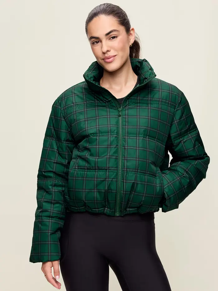 Core Puffer Jacket - Medium Green Plaid