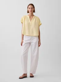 Cotton Gauze Oversized Split-Neck Top - Maize yellow — view 2
