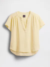 Cotton Gauze Oversized Split-Neck Top - Maize yellow — view 5