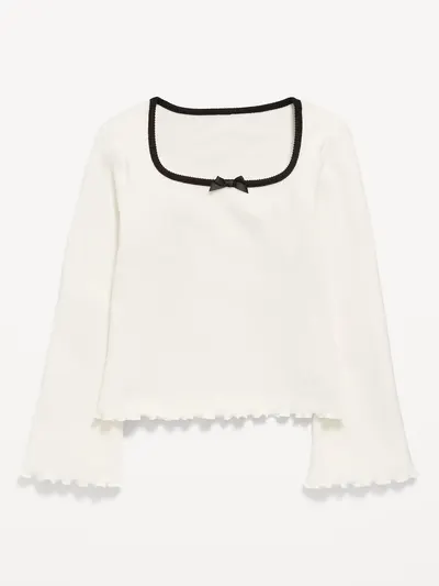 CozePlush Waffle Knit Square-Neck Top for Girls - Sea Salt