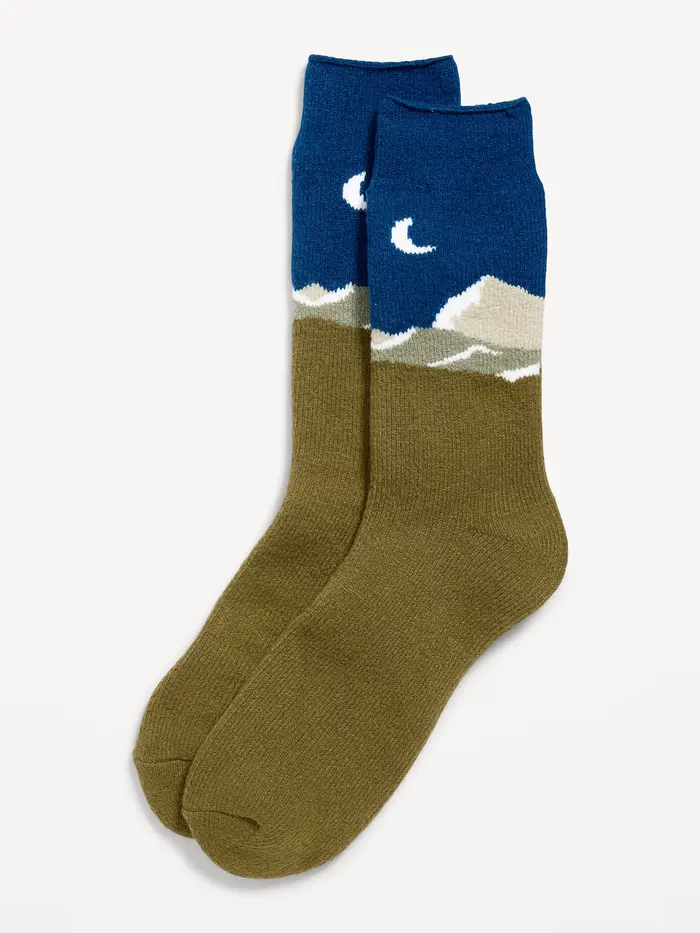 Cozy-Lined Crew Socks for Men - Navy Snow
