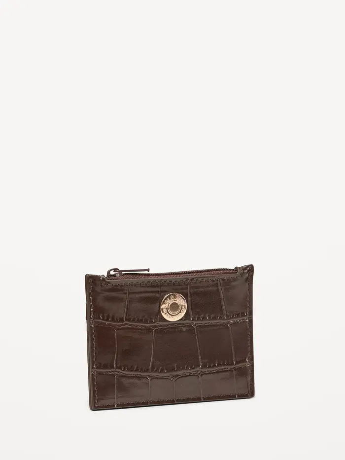 Croc-Embossed Card Holder - Chocolate