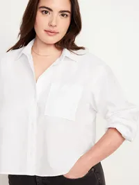 Cropped Button-Down Oxford Shirt - White — view 4