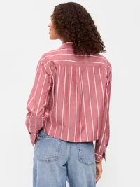 Cropped Button-Down Shirt - Burgundy Stripe — view 2