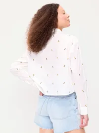 Cropped Button-Down Shirt - Yellow Flower — view 2