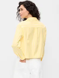 Cropped Button-Down Shirt - Yellow Stripe — view 2