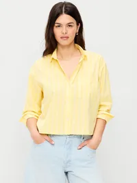 Cropped Button-Down Shirt - Yellow Stripe — view 5