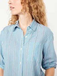 Cropped Button-Down Striped Shirt - Blue Stripe — view 4