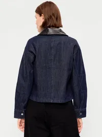 Cropped Denim Barn Jacket - Dark Rinse — view 2